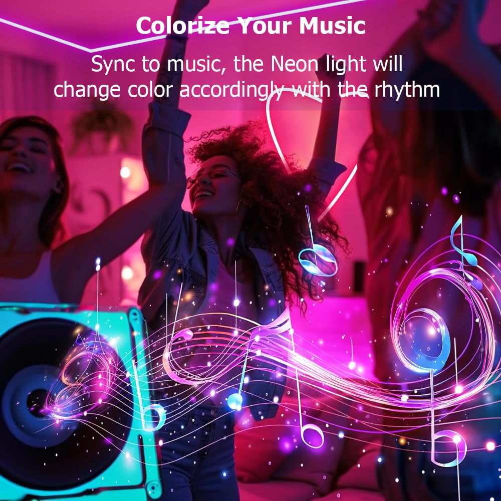 LED Neon Rope Lights, 9.8FT RGB Led Strip Lights App Control, DIY Design, Music Sync, IR Remote, Outdoor IP67 Waterproof, Dimmable Neon Strip for Living Room, Bedroom, Holiday Decoration