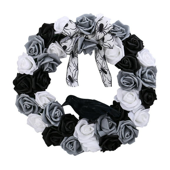 Btomtd Diameter 14" Halloween Festive Wreath Accents Decor with Garland for Celebrations Gatherings Special Moments, Black