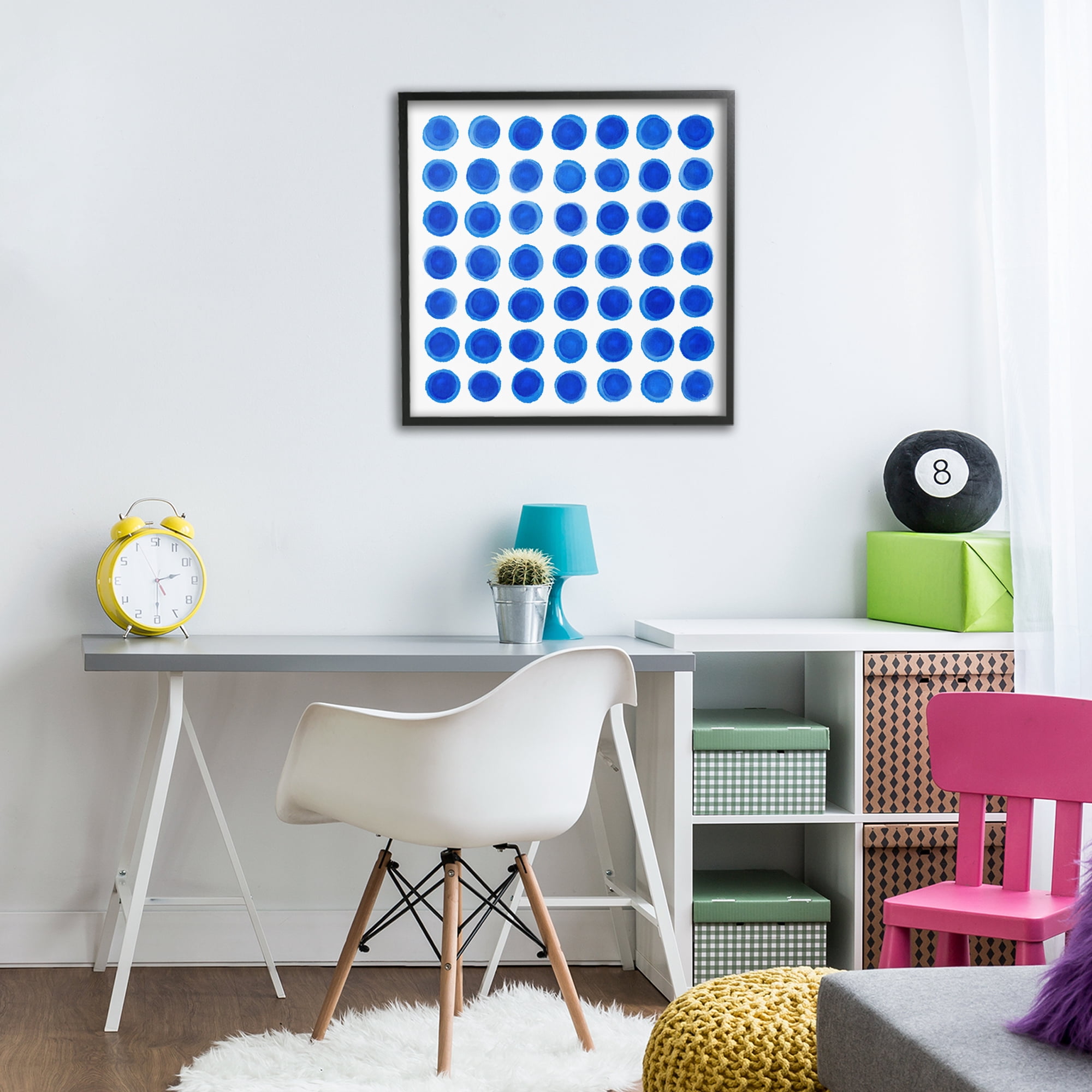 Stupell Industries Blue Dots Uniform Pattern Black Framed Giclee Art, design by Martina Pavlova