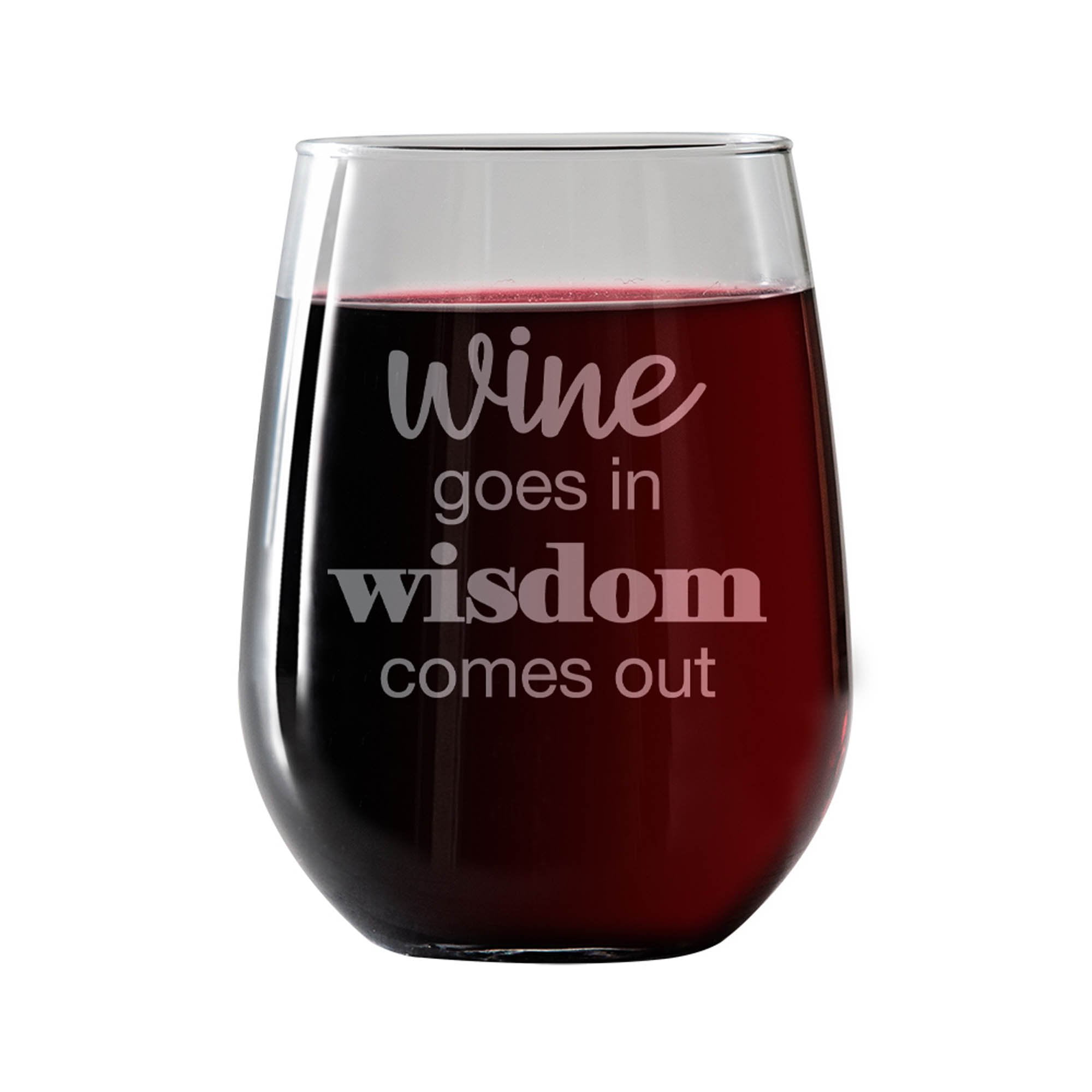 Wisdom Comes Out 9 Oz. Personalized Plastic Covered Wine Glass Red Wine Goes In 