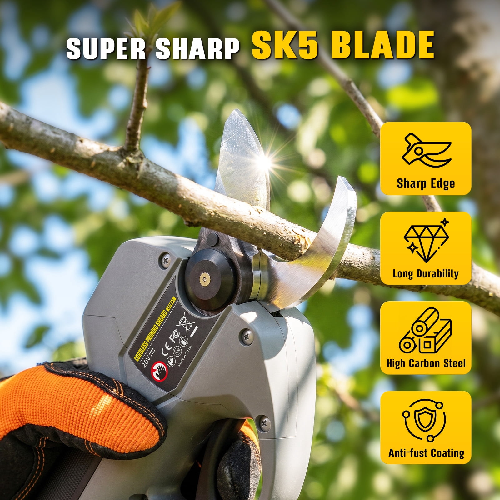 Cordless Electric Pruning Shears for DeWalt 20V Max Battery, 500W Brushless Power Pruner with 1.2 Inch Adjustable Cutting Diameter, SK5 Blade Tree Branch Cutter Trimmer for Garden (Tool Only)