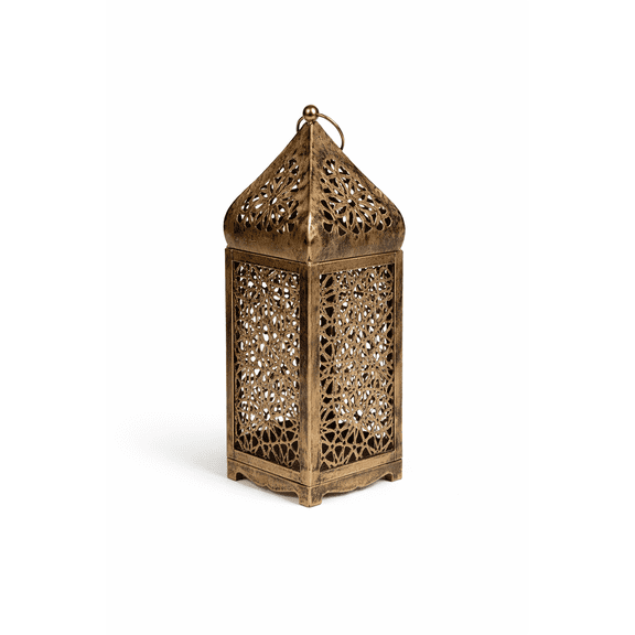 Metal Bronze Moroccan  Lantern Candle Holder, 10” Decorative Iron Lantern for Home Décor, Parties & Holidays