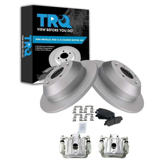 TRQ Rear Brake Pad & Rotor Kit Brake Caliper Brake Pads Brake Rotor Semi-Metallic Premium G-Coated Fits Select 2010-2012 Hyundai Santa Fe 2011-2013 Kia Sorento