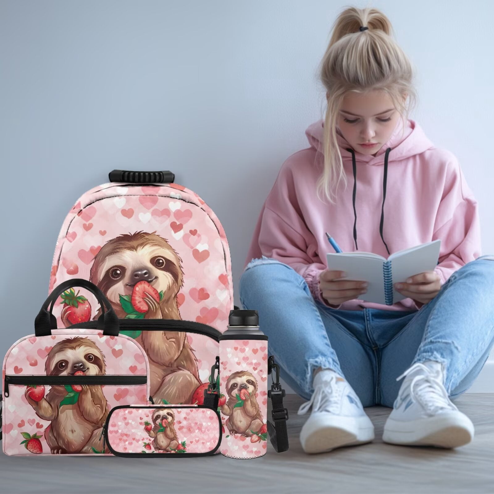 Pzuqiu Flag Wolf School Backpack for Boys 4 pcs Students Book Bag Schoolbags Preschool Back Packs with Lunch Box Pencil Case Water Bottle Holder for Boys Back to School