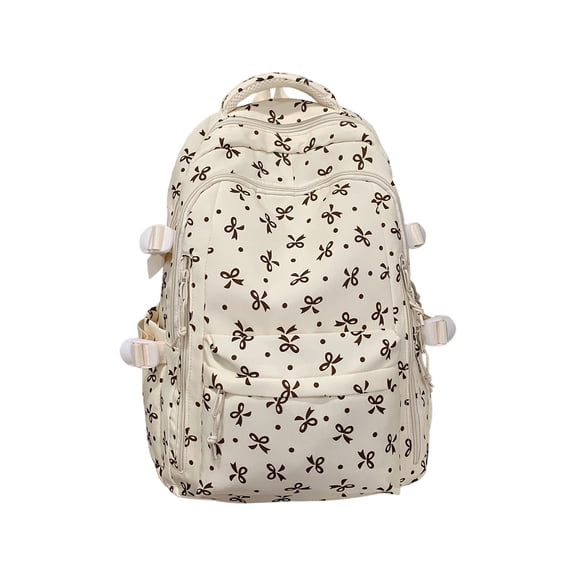 All Over Bow Print Nylon Backpack, Ergonomic Padded Shoulder School Bag, Fashion Large Storage Backpack for Girls Daily Use Weekend Trip