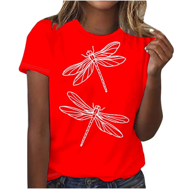 Camiseta de Manga Corta de Cuello Redondo Impresa para las Mujeres, Casual Diario Y Partido de Moda Superior