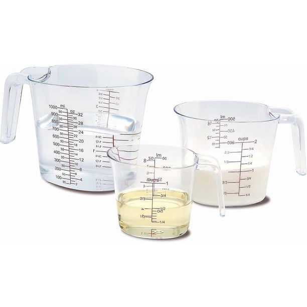 3-Piece Measuring Cups Set, Plastic Measuring Cup Plug-in Nesting Handle Stackable Design