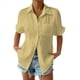 thumbnail image 1 of Camisa Estilo Boyfriend A Rayas Fruncidas para Mujer, Blusa Informal con Cuello Corto, Mangas y Botones, con Bolsillo, Amarilla, Talla 5XL, 1 of 7