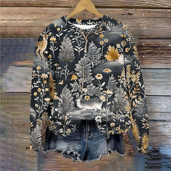 WXLWZYWL Womens Christmas Sweatshirts Cute Xmas Ugly 3D Graphic Print Sweaters Oversized Long Sleeve Round Neck Pullover Tops