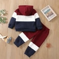 thumbnail image 3 of PatPat Toddler Girl Boy Long Sleeve Colorblock Hoodie Sweatshirt and Jogger Pants Set for Baby Red Size 4-5 Years, 3 of 7