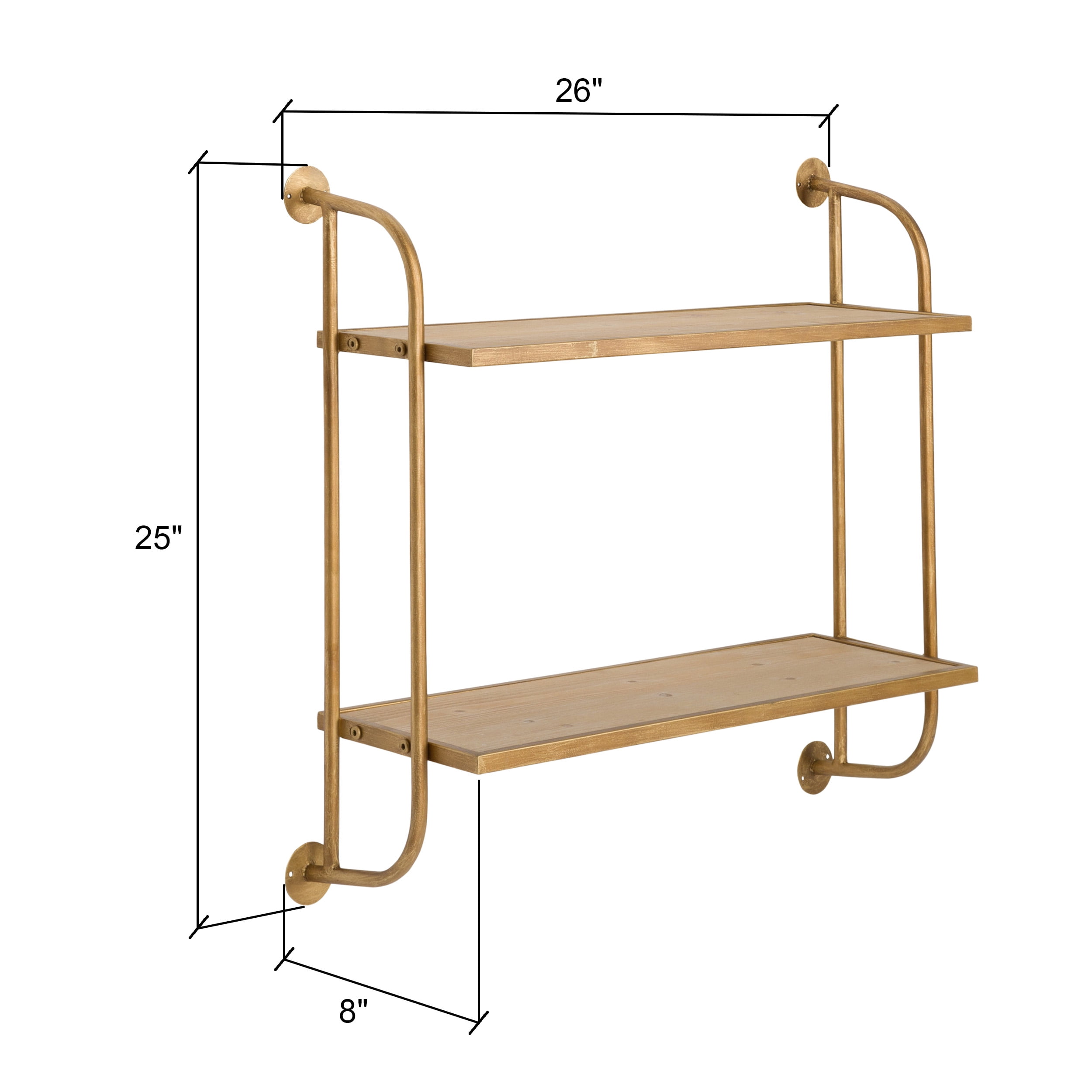 Aspire Home Accents Emery Wall Shelf Gold 2 Shelf 26"W Goldtone Finish