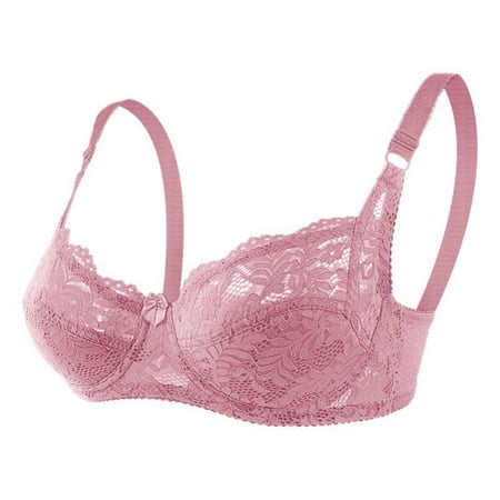 

Baywell Women s Lace Bra Full Coverage Non Padded Underwired Unlined Plus Size Bra for Everyday Comfort Pink 34/75B-40/90B