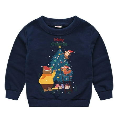 

Toddler Boys and Girls Christmas Pullover Sweater Fashion Christmas Cartoon Print Round Neck Long Sleeve Sweatshirt Children s Casual Top