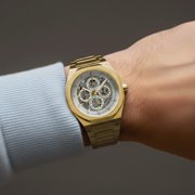 Discovery Drake Triple Calendar Skeleton Automatic Cloudy Gold
