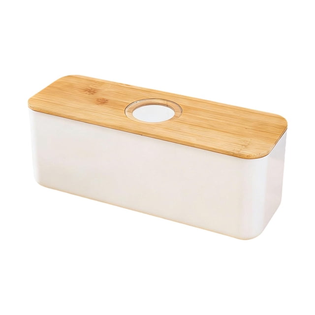 Caja de pan con tapa de tabla de cortar, contenedor de almacenamiento para panes caseros y bagels tapa de agujero blanco
