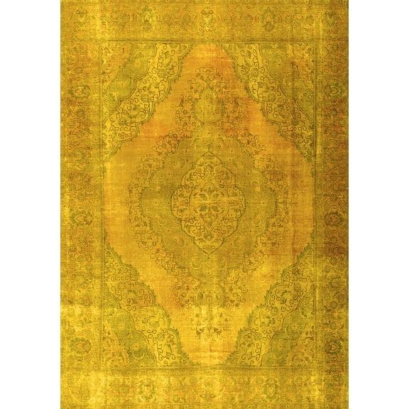 Ahgly Company Machine Washable Indoor Rectangle Persian Yellow Traditional Area Rugs, 5' x 7'