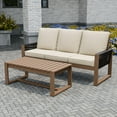 thumbnail image 2 of INTER HUT 2 Piece Cedar Patio Conversation sets, Modern Solid Wood 3-seater Sofa Couch with Cushion and Coffee Table, for Garden, Backyard, Beige, 2 of 8