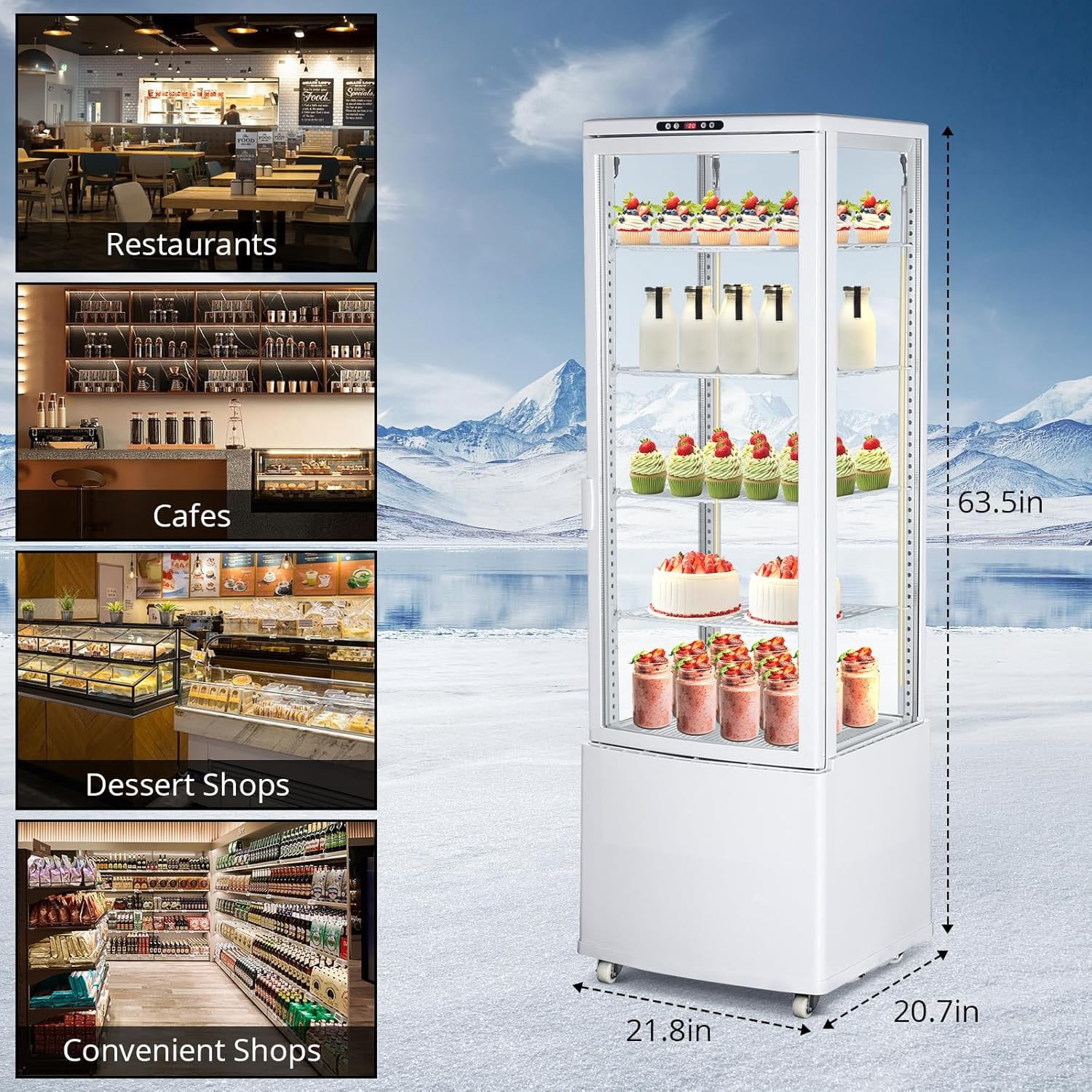 IdealHouse Commercial Display Refrigerator, 10.0 Cu. Ft./280L Countertop Pastry Refrigerated Display Case with Led Lighting, Air-Cooling, Frost-Free, Rear Sliding Door for Cafes Cakes, Stores