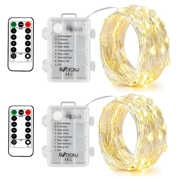 Fairy Lights BXROIU Silver Wire, 8 modos, 5 m, 50 LED con mando a distancia