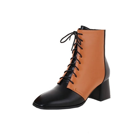 

Boots for Women Clearance Deals! Verugu Western Cowboy Chunky Heel Ankle Boots for Women Thick-heeled Short Boots Lace-up Women s Matching Mid-heel Small Square Toe Boots Yellow 36
