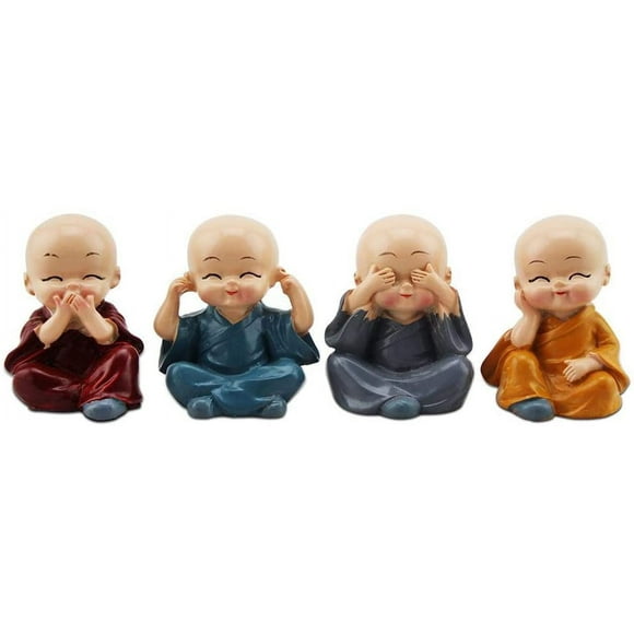 4 Piece Cute Monk Figurines Small Resin Statue, Sage Kung Fu Buddha Creative Cra