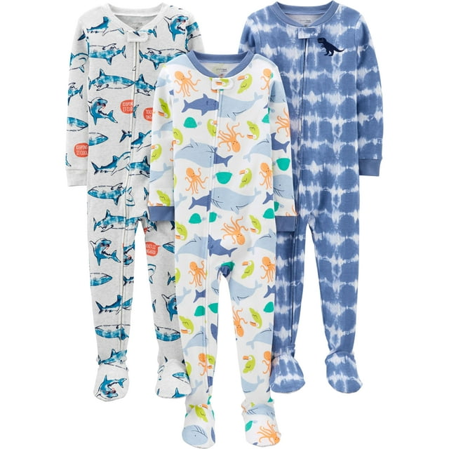 Pijama de algodón con patas ajustadas, paquete de 3 unidades, para bebés de 6 a 9 meses