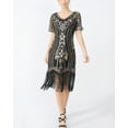 thumbnail image 4 of Short Sleeve Below Knee Sequin Beaded Fringed Hem Sparkle Flapper Dress, 4 of 6