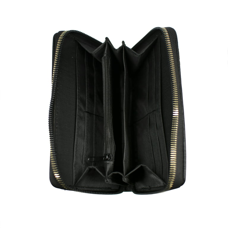 Prada Saffiano Leather Zip Around Mini Wallet in Black