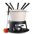 thumbnail image 1 of Juego de fondue Artestia de hierro fundido para chocolate, queso y carne. Incluye 6 tenedores. Ideal para acampar, ideal para 6 personas (blanco)., 1 of 5
