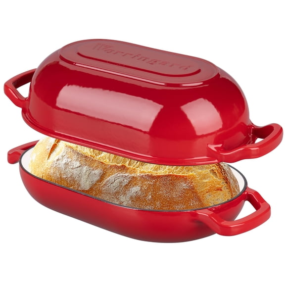 Horno de pan de masa madre de hierro fundido VORRINGARD de 5 cuartos de galón con tapa roja