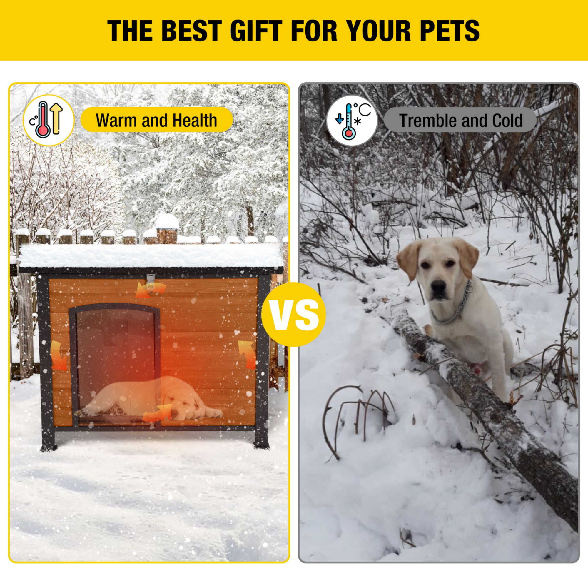 Aivituvin Insulated Outdoor Dog House with Insulated Liner for Winter Weatherproof Dog Kennel All-Around Iron Frame
