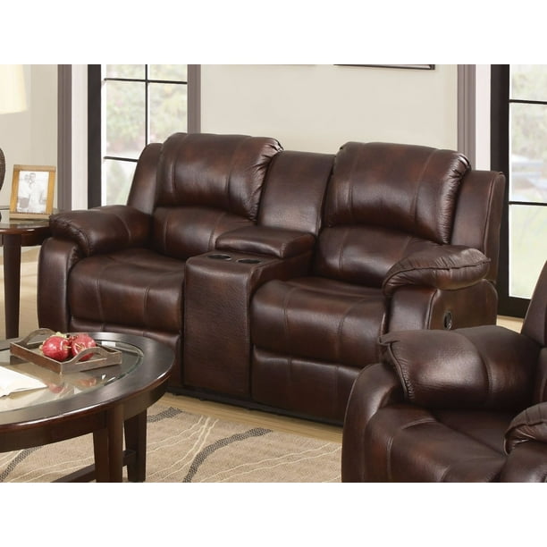 Polished MicroFiber Loveseat With Console (Motion), Brown