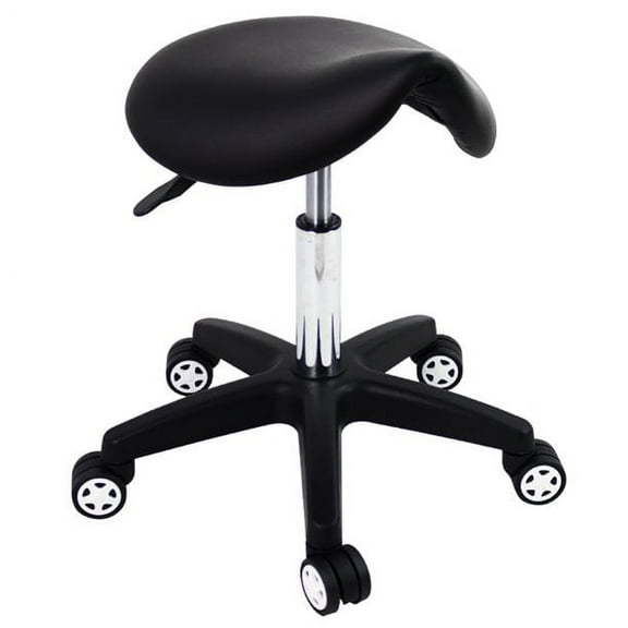 FURWOO Saddle Chair for Workshop Adjustable Rolling Stool with Wheels Tattoo Chair Massage Chair Shop Stool Salon Stool Black