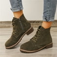 thumbnail image 2 of B91xZ Bottines pour Femmes Talon Bas Plateforme Chelsea Combat Lacets Bottines, Vert 7.5, 2 of 5