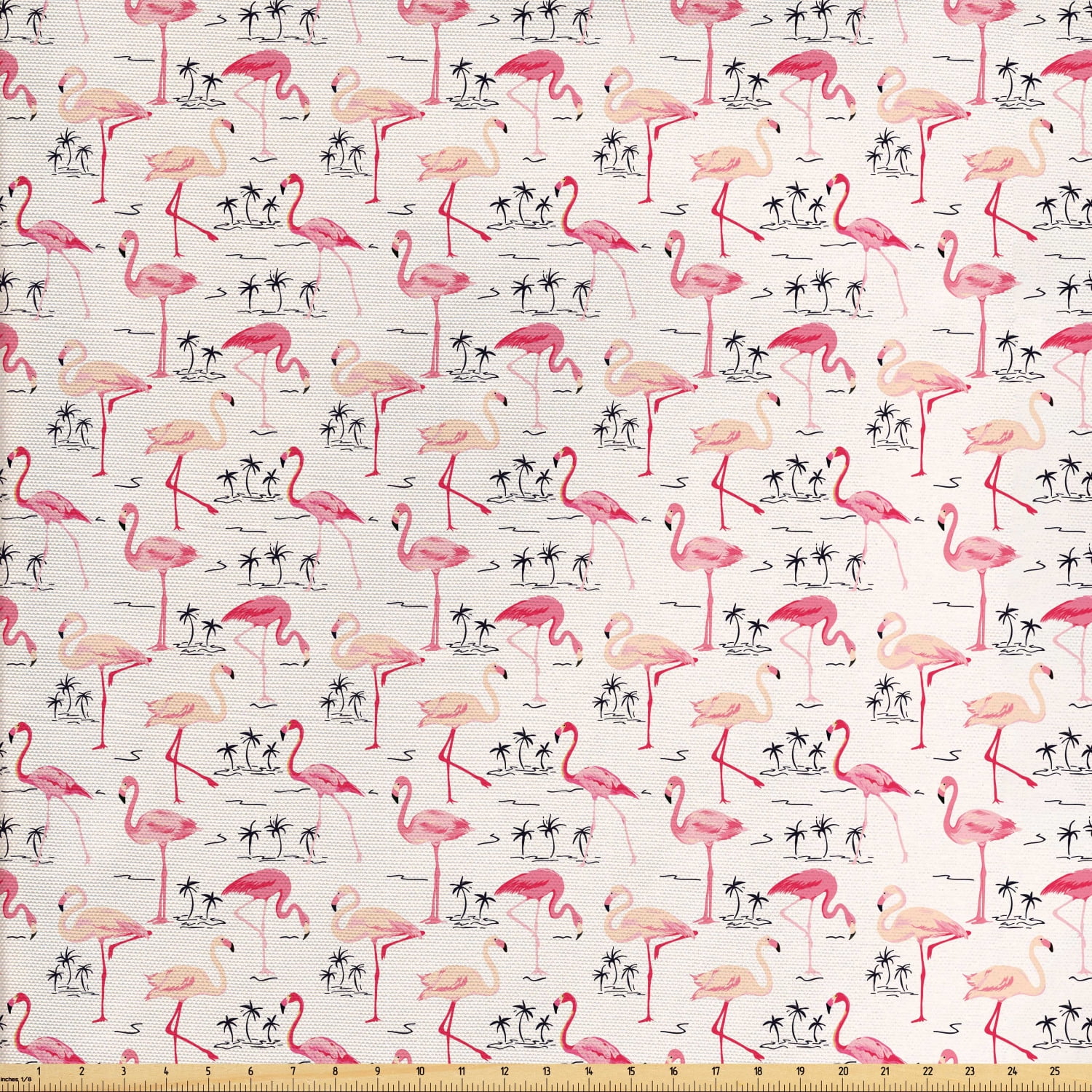 Flamingo Fabric by The Yard, Flamingos in Vintage Style Illustration