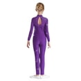 thumbnail image 2 of Haitryli Gymnastics Leotards for Girls One-piece Jumpsuit Long Sleeve Mesh Spliced Long Bodysuit Dancewear Purple 14, 2 of 5