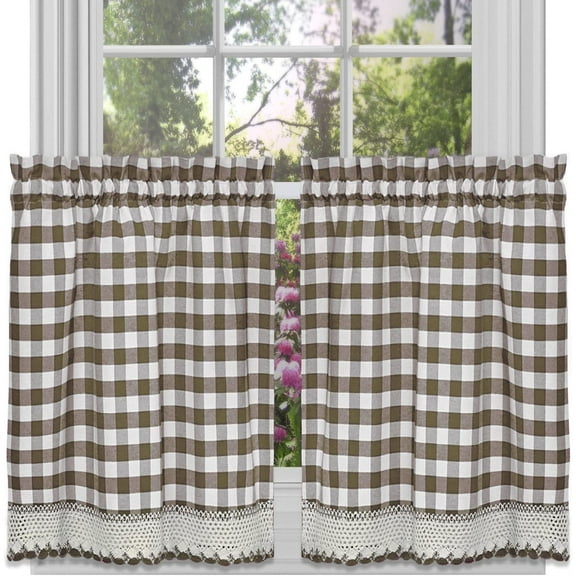 Sweet Home Collection Kitchen Window Curtain Panel Treatment Decorative Buffalo Check Design, 36" Tier, Taupe (Pack of 24)