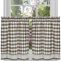 Sweet Home Collection Kitchen Window Curtain Panel Treatment Decorative Buffalo Check Design, 36" Tier, Taupe (Pack of 24)