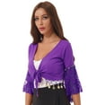 thumbnail image 5 of Zaldita Womens Belly Dance Tassel Coin Lace-Up Shawl Crop Tops Flare Sleeve Cardigan Dark Purple XL, 5 of 7
