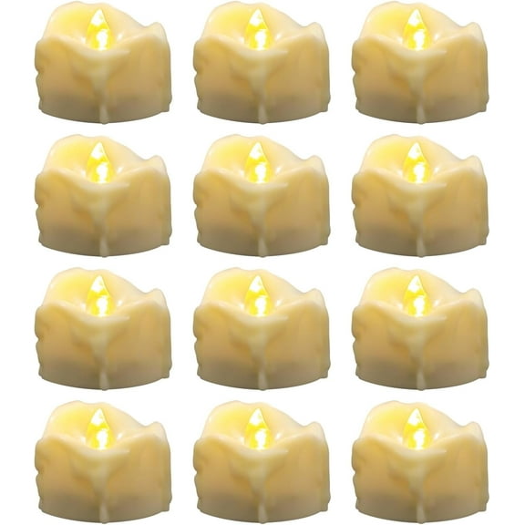 White Tealight Candles (No Remote and Timer), Melting Design, Battery Operated LED Flameless Tea Lights, Pack of 12