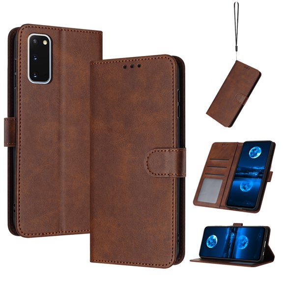 Wallet Case for Samsung Galaxy S20 Plus, [RFID Blocking] Card Slots Holder Stand [Shockproof TPU Interior Case] PU Leather Wrist Strap Protective Flip Cover for Samsung S20 Plus,Brown