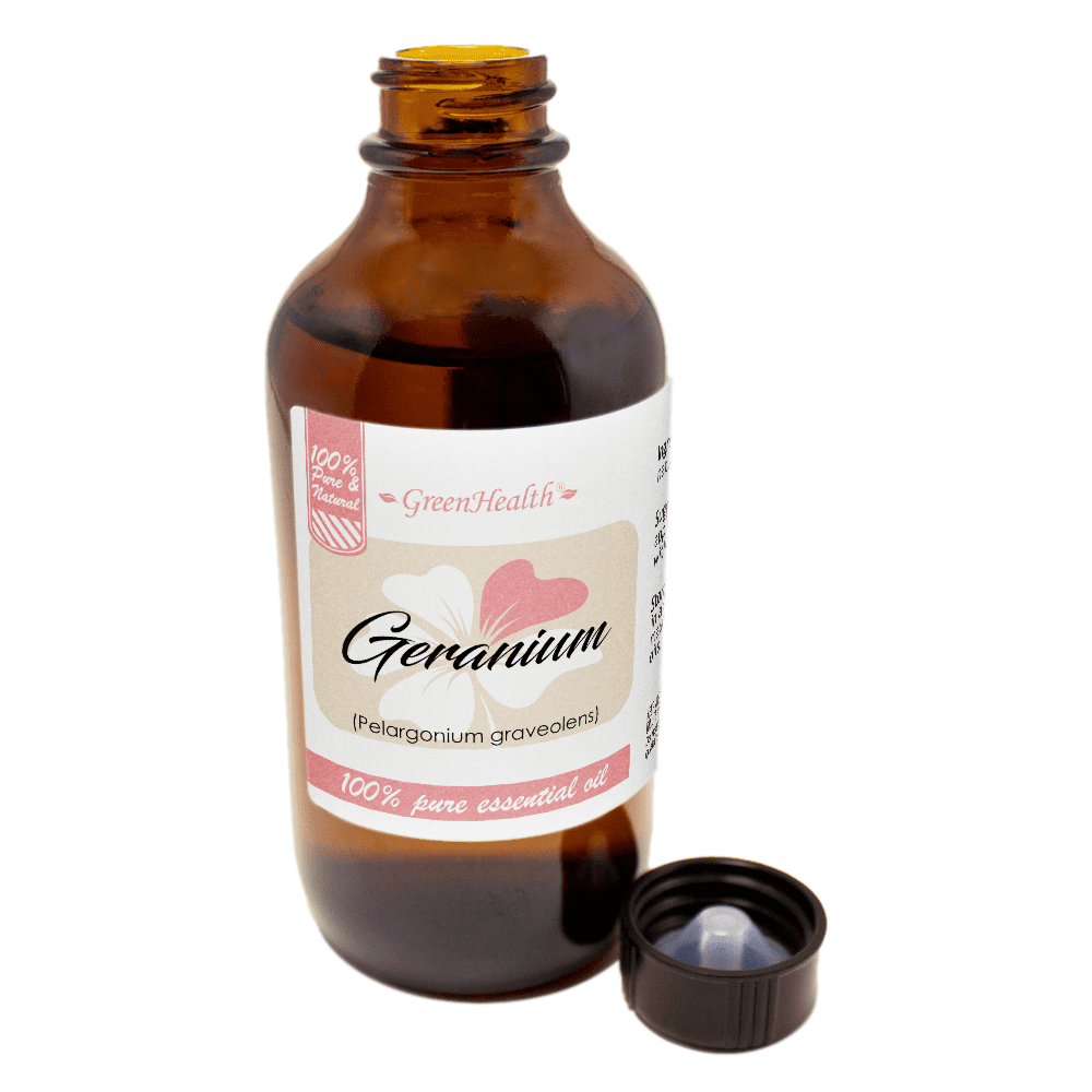 Geranium Essential Oil - 4 fl oz - Amber Glass Bottle w/ Cap - GreenHealth