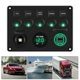 thumbnail image 4 of Geloo 5 Gang Rocker Switch Panel 12V Waterproof Marine Switch Panel Green LED Car Boat Switch Panel with Dual USB Charger Digital Voltmeter and Cigarette Lighter Socket, 4 of 10