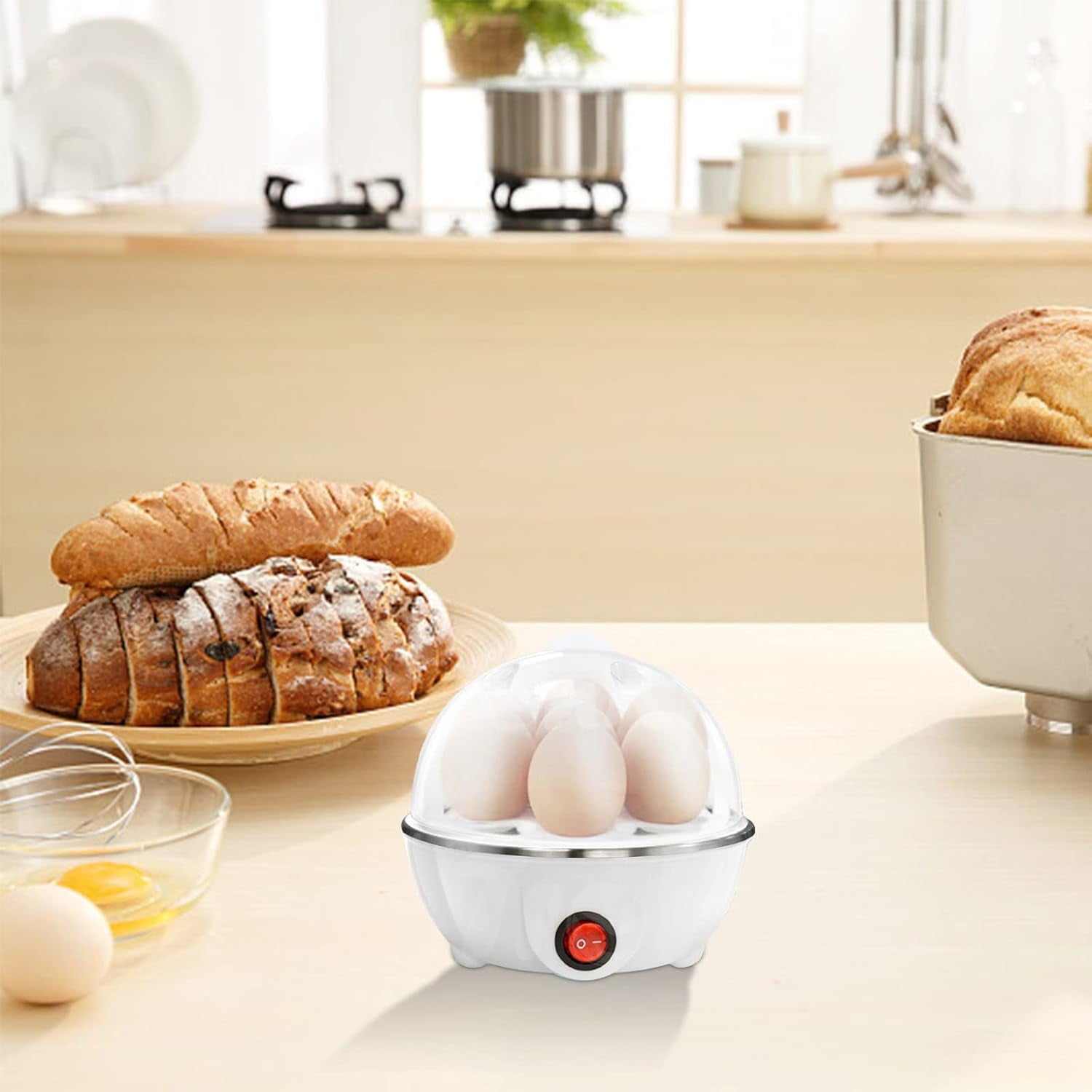 Egg Cooker For Hard Boiled Eggs, Easy Egg Cooker Electric 7-Egg Capacity, Single Layer Hard-Boiled Egg Cooker with Auto Shut-Off, Measuring Cup Included, BPA Free (White)