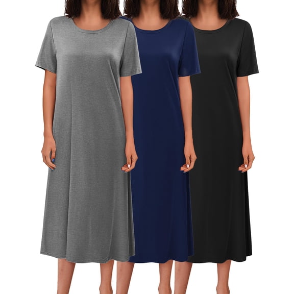 Ekouaer 3 Pack Sleepshirt Women Long Nightgown Lounge Sleep Dress Sleepwear Nightshirt Short Sleeve Sleepwear
