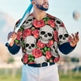 thumbnail image 6 of Balery Skull and Roses Baseball Jersey for Men Casual Button Down Shirts Short Sleeve Active Team Sports Uniform-Large, 6 of 9