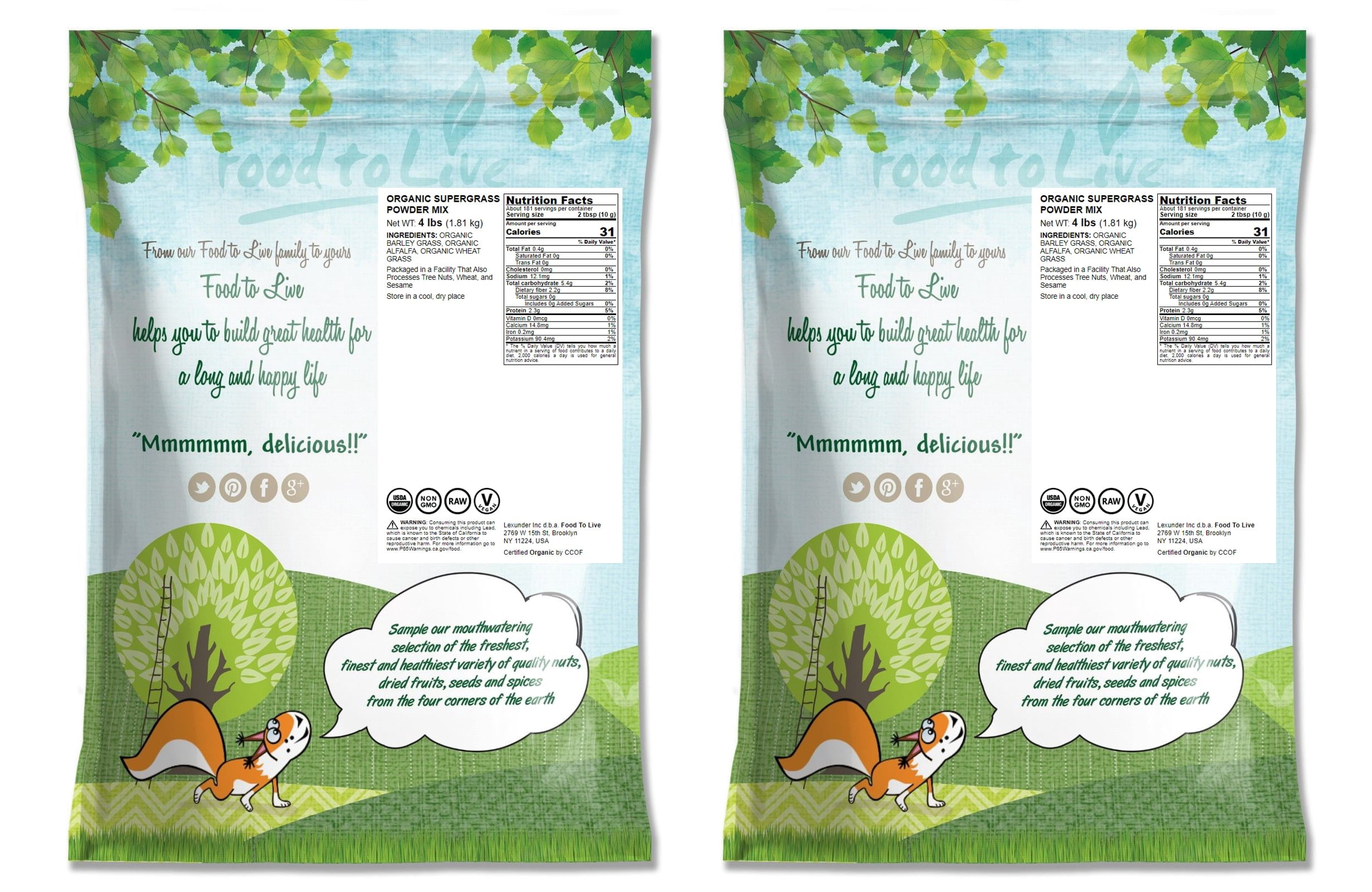 Organic SuperGrass Powder Mix, 8 Pounds — Non-GMO, Kosher, Vegan, Raw — by Food to Live