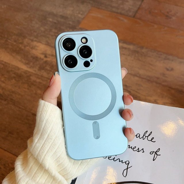 Luxury Magsafe Wireless Charge Phone Case For iPhone 11 12 13 14 15 16 Pro Max Plus Soft Magnetic Matte Bumper Protection Cover Sierra Blue For iPhone 11
