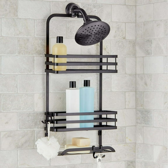 Over-the-Shower Caddy with 2 Baskets and Soap Tray, Matte Black, Rust-Resistant Hanging Shower Organizer with Razor Hooks and Inverted Bottle Storage, Easy Tool-Free Installation