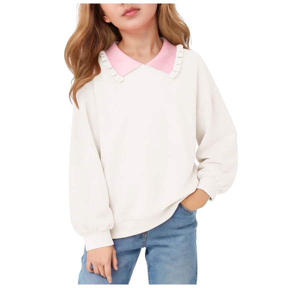 Staki Girls White Dress Shirt Long Sleeve School Uniform Blouse Formal Button Down Top for Big Kids Girls Long Sleeve Shirts 2-5Y 6-10Y 11-15Y(White,4-5 Years)